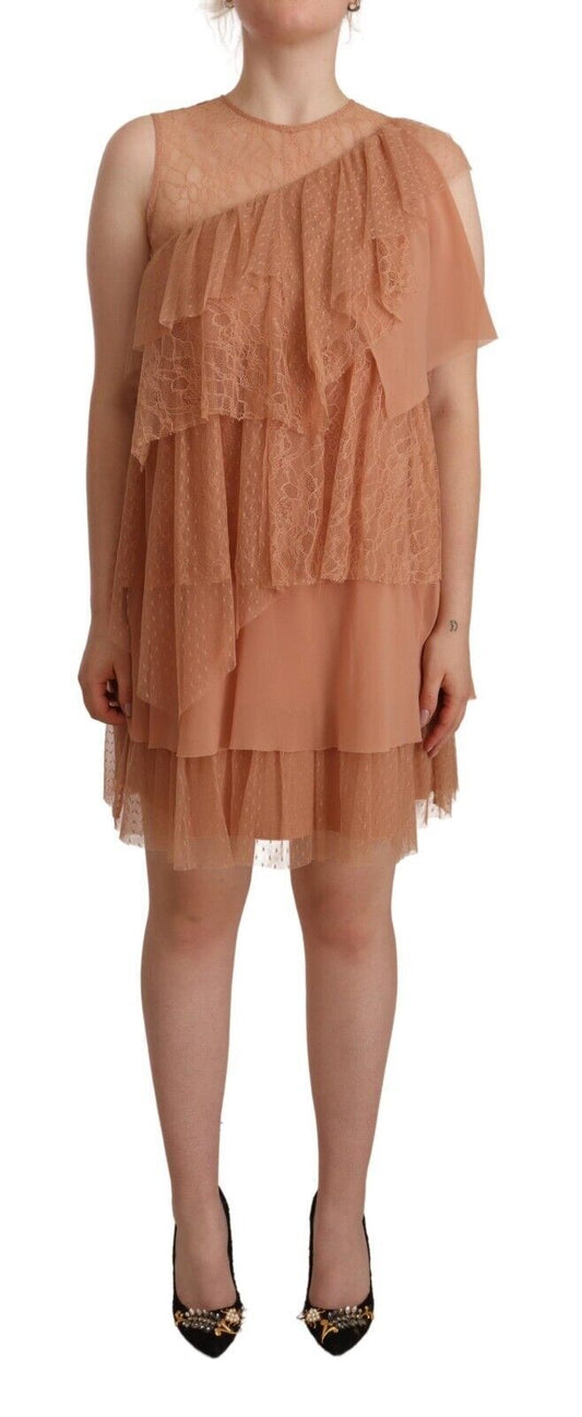 Minivestido elegante rosa sin mangas con capas