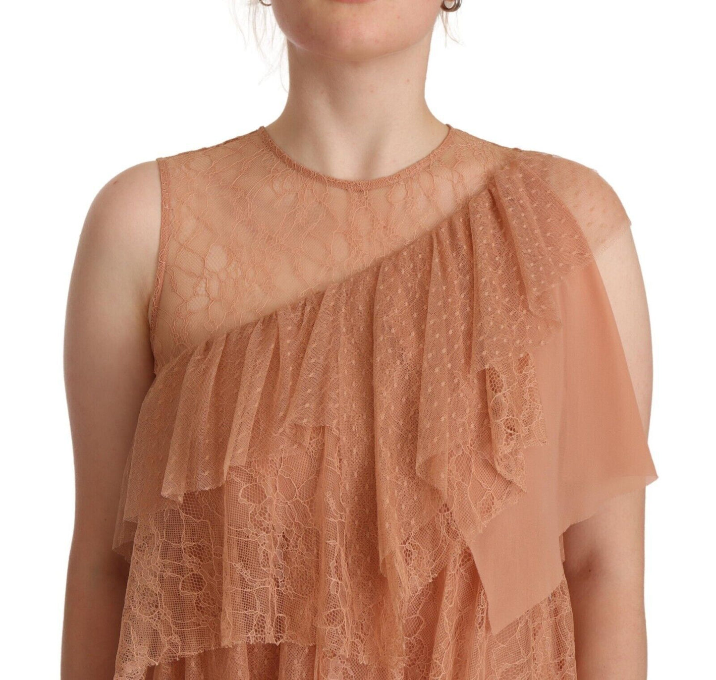 Minivestido elegante rosa sin mangas con capas