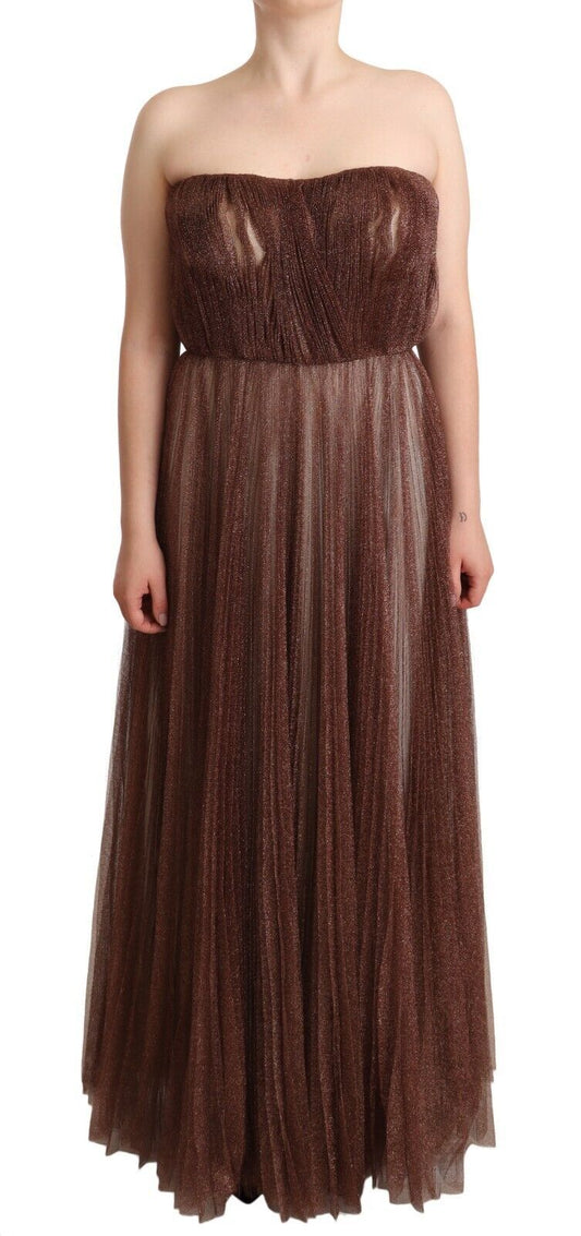 Elegante vestido largo de color bronce metálico