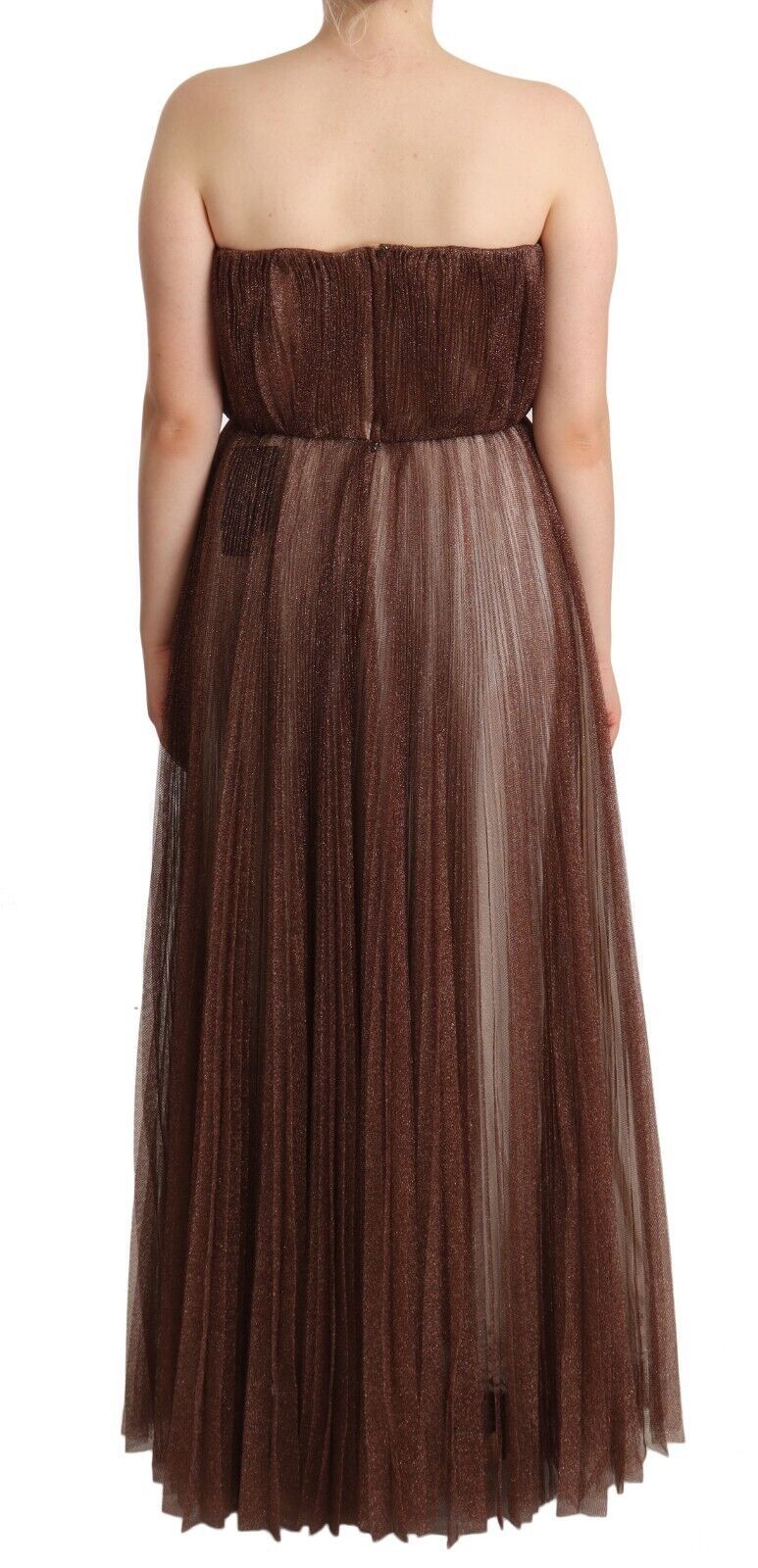 Elegante vestido largo de color bronce metálico
