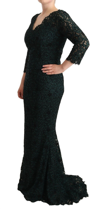 Elegante vestido de encaje con escote en V hasta el suelo