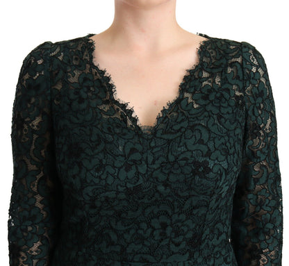 Elegante vestido de encaje con escote en V hasta el suelo