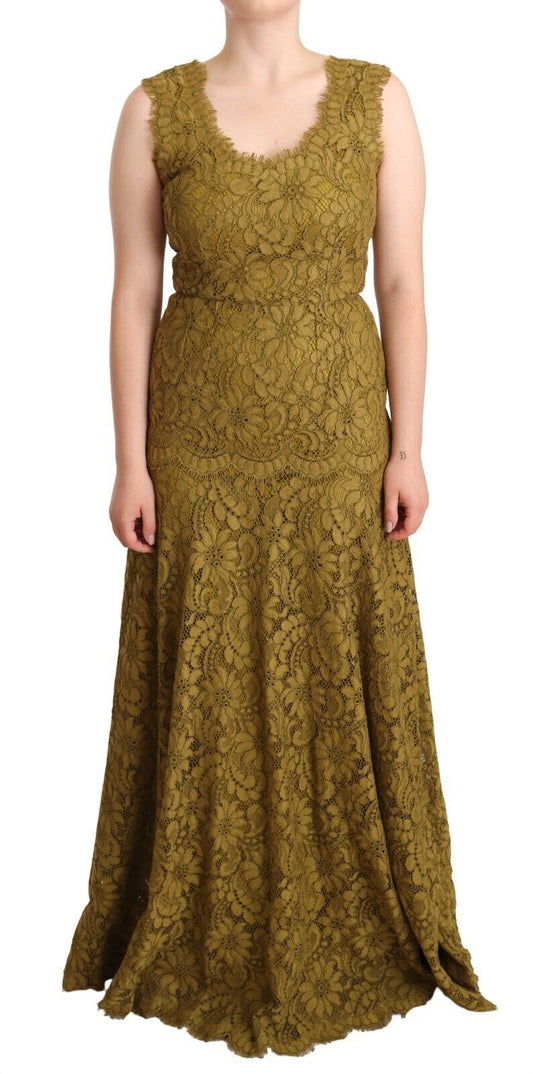 Elegante vestido de encaje largo hasta el suelo sin mangas