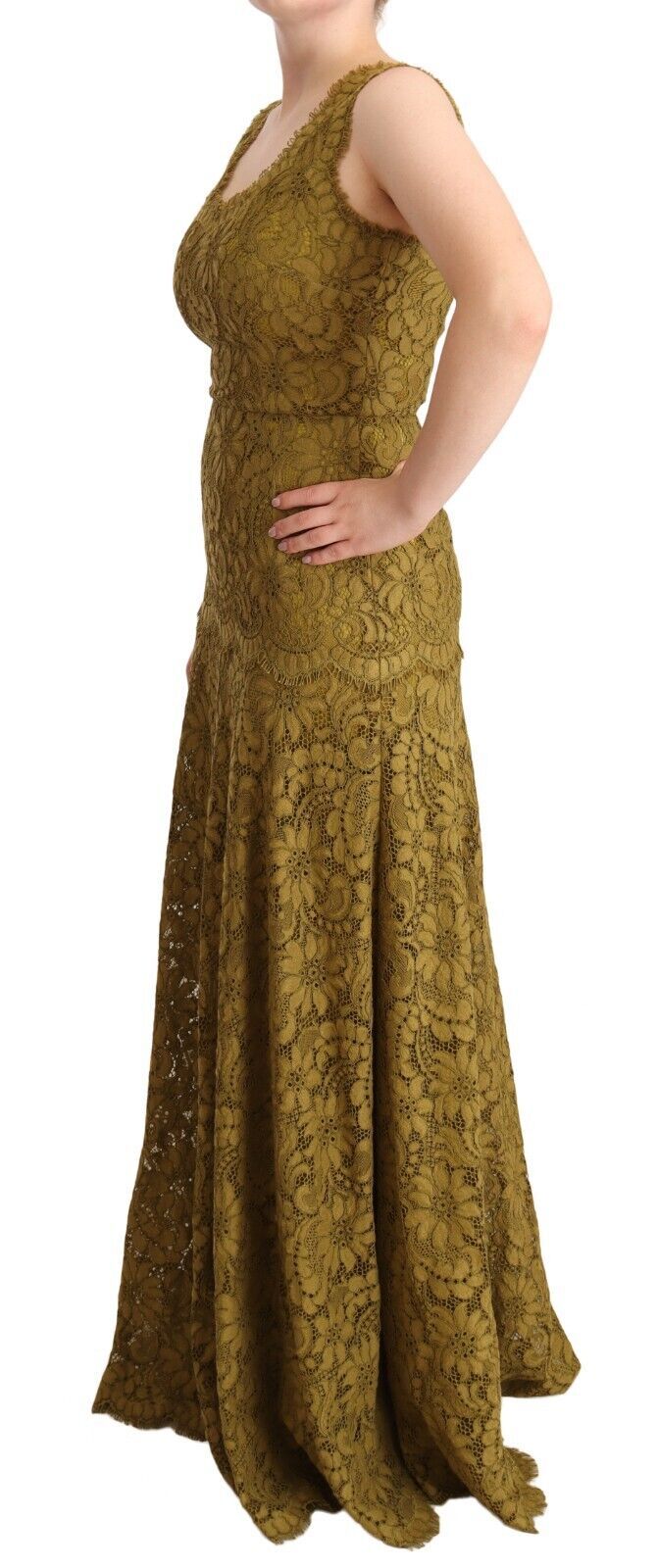 Elegante vestido de encaje largo hasta el suelo sin mangas