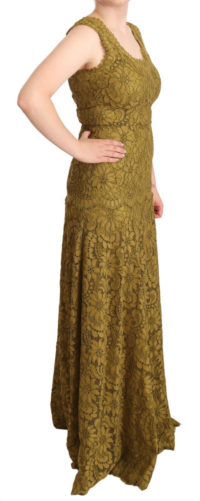 Elegante vestido de encaje largo hasta el suelo sin mangas
