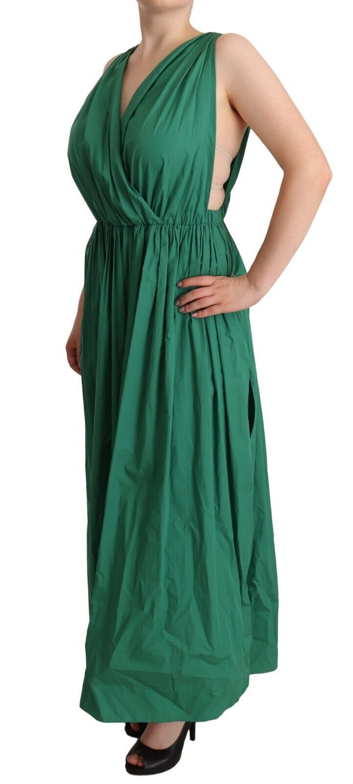 Elegante vestido verde oscuro sin mangas de corte A