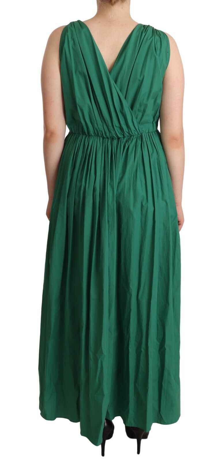Elegante vestido verde oscuro sin mangas de corte A
