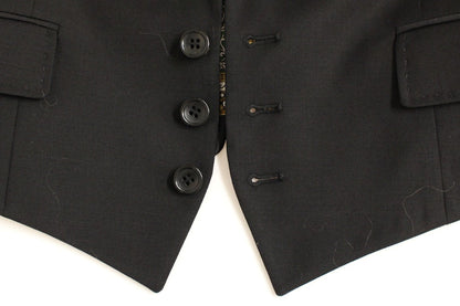 Elegante blazer negro de mezcla de seda con detalle de pañuelo en la espalda