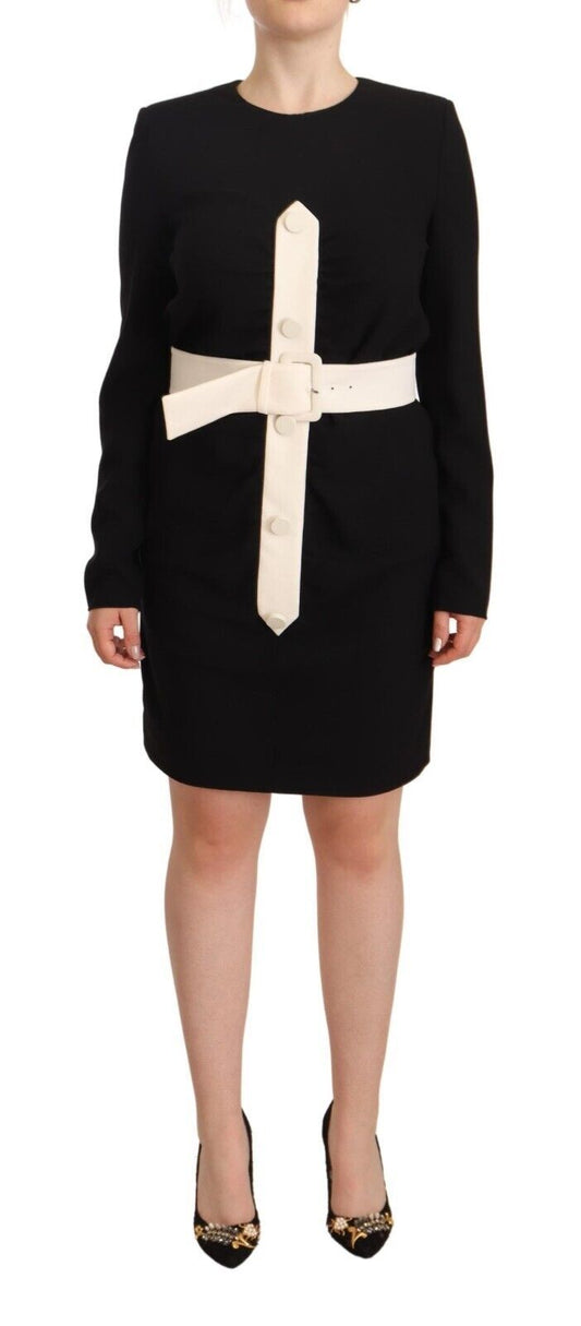 Elegante minivestido de lana negra con cinturón