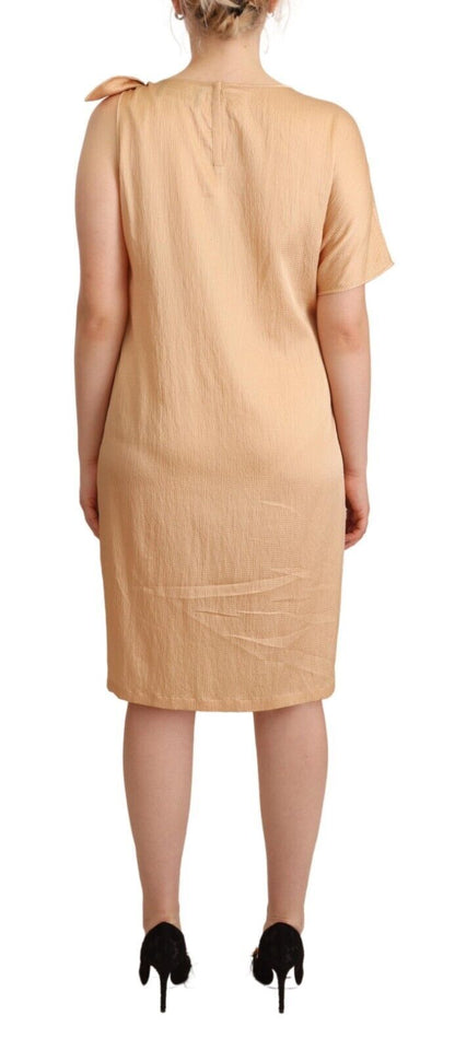 Elegante vestido recto beige de una sola manga