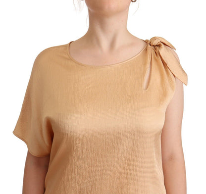 Elegante vestido recto beige de una sola manga