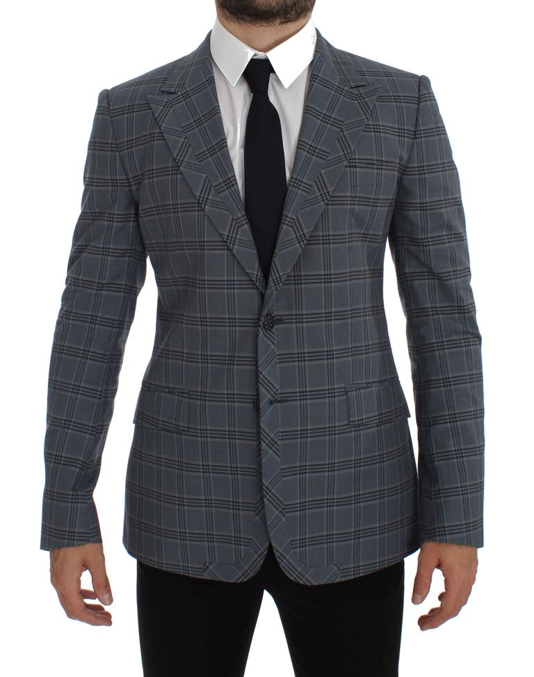 Elegante blazer azul a cuadros de corte entallado