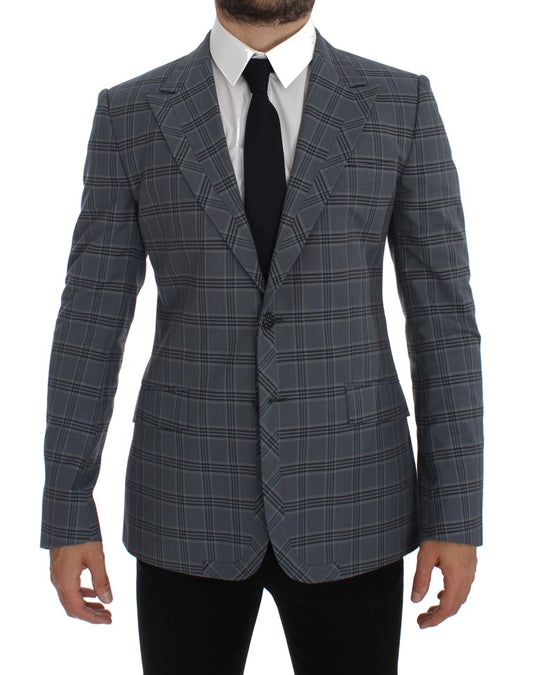 Elegante blazer azul a cuadros de corte entallado