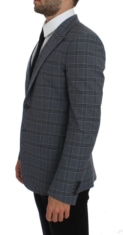 Elegante blazer azul a cuadros de corte entallado