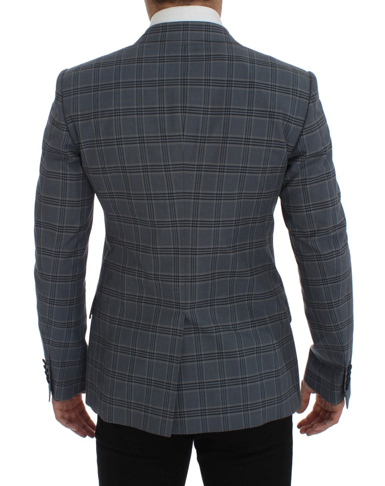 Elegante blazer azul a cuadros de corte entallado