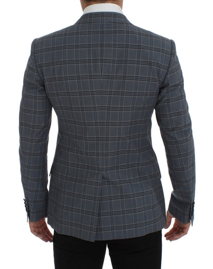 Elegante blazer azul a cuadros de corte entallado