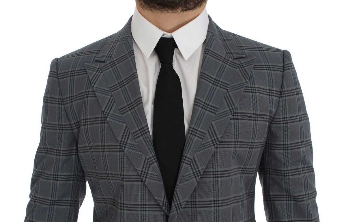 Elegante blazer azul a cuadros de corte entallado