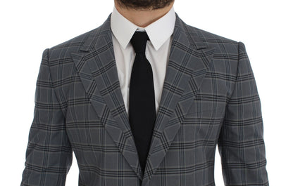 Elegante blazer azul a cuadros de corte entallado
