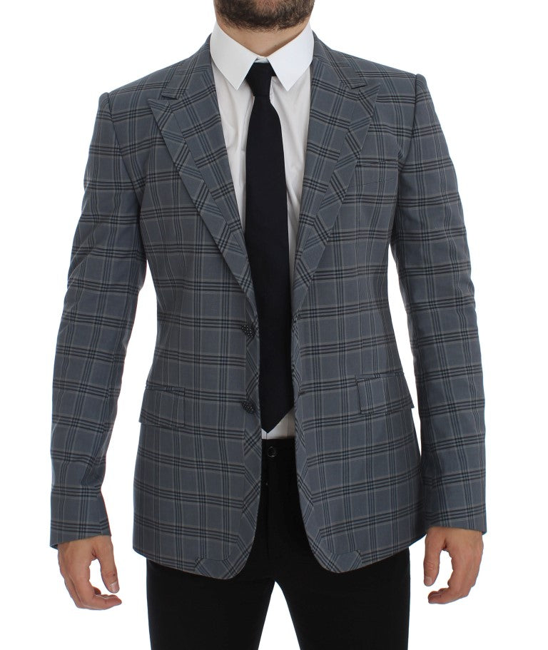 Elegante blazer azul a cuadros de corte entallado