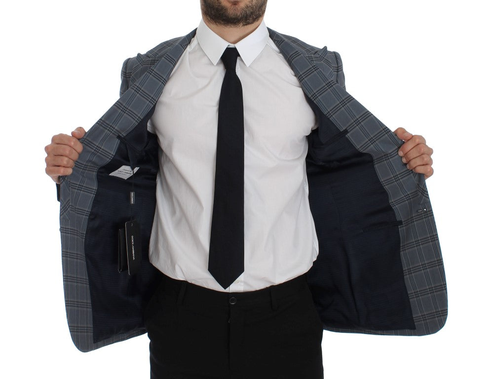 Elegante blazer azul a cuadros de corte entallado
