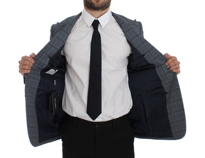 Elegante blazer azul a cuadros de corte entallado