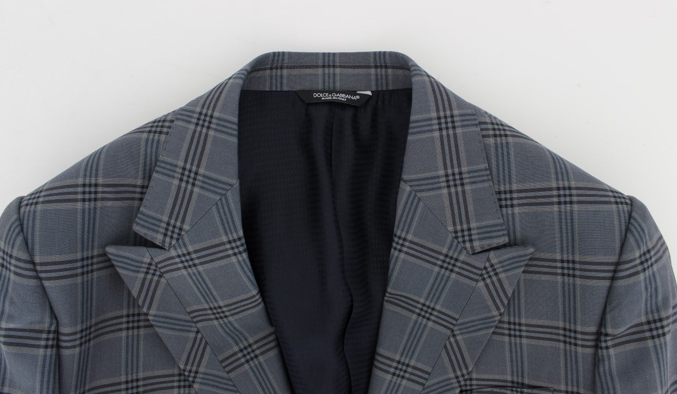 Elegante blazer azul a cuadros de corte entallado