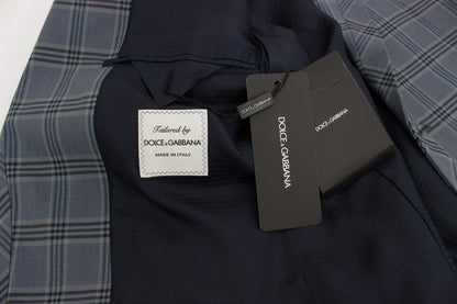 Elegante blazer azul a cuadros de corte entallado