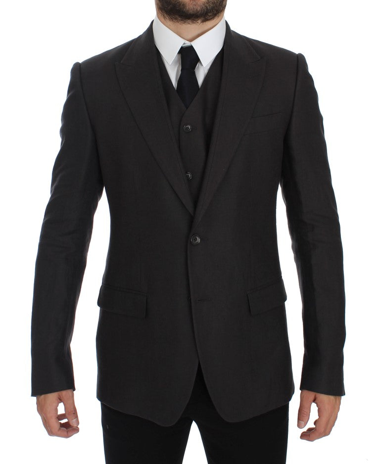 Blazer y chaleco elegantes de lino gris de corte entallado