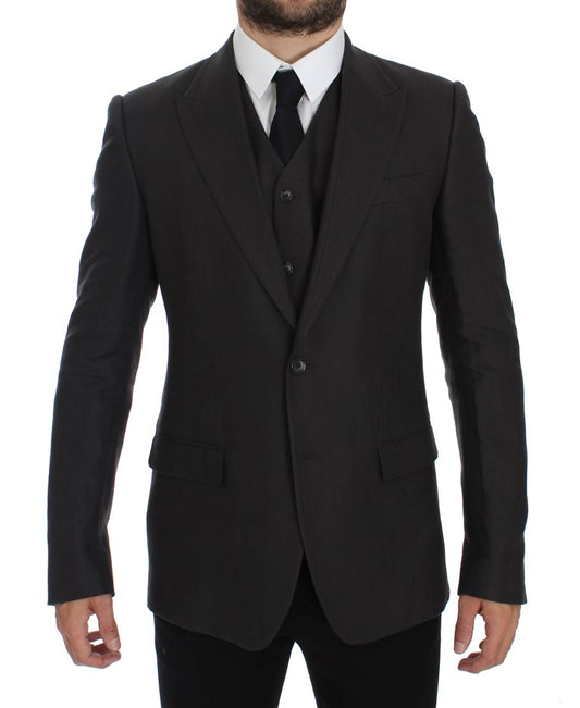 Blazer y chaleco elegantes de lino gris de corte entallado