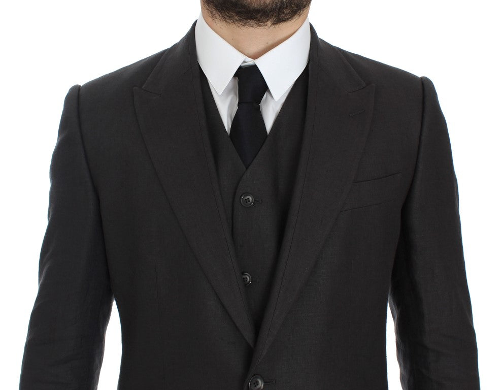 Blazer y chaleco elegantes de lino gris de corte entallado