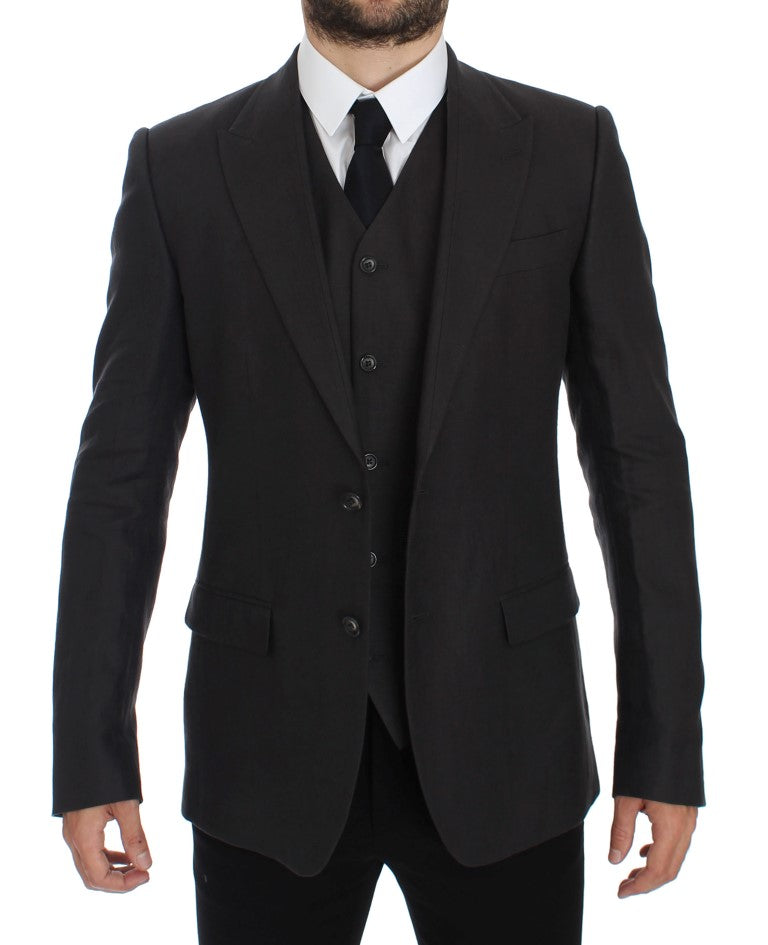 Blazer y chaleco elegantes de lino gris de corte entallado
