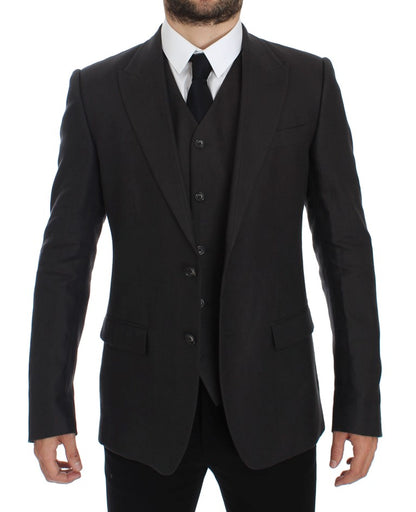 Blazer y chaleco elegantes de lino gris de corte entallado