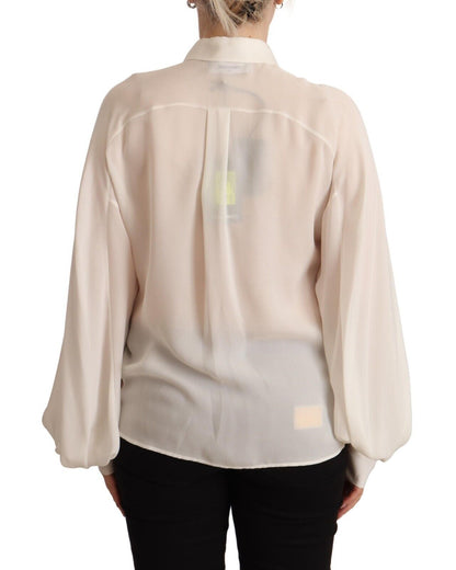 Elegante blusa de seda color blanco roto de manga larga