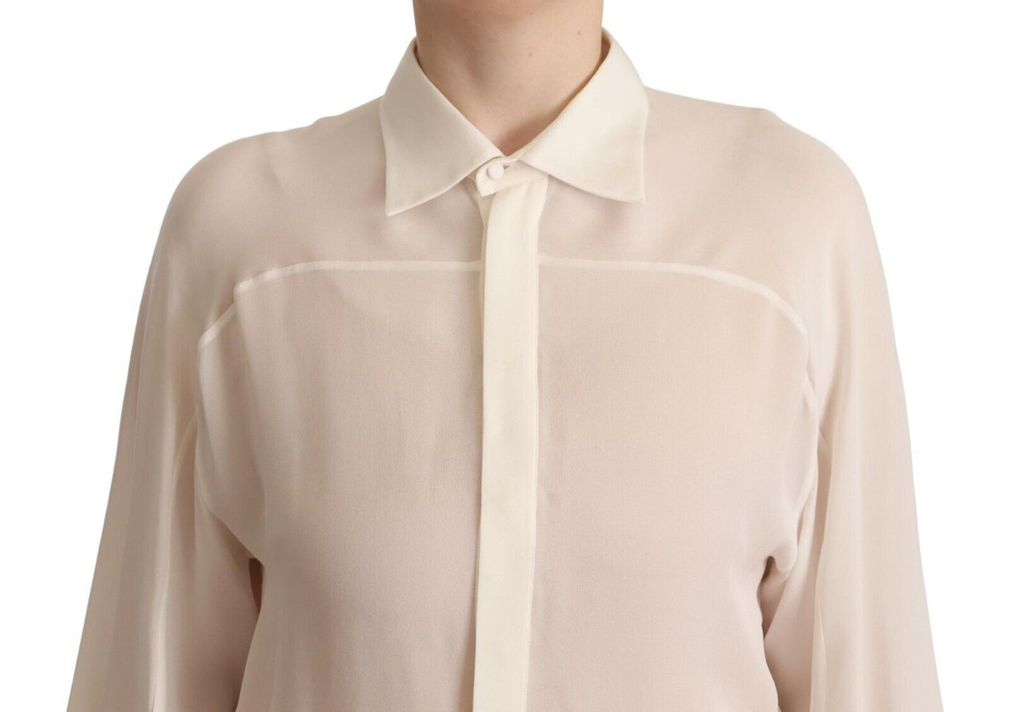 Elegante blusa de seda color blanco roto de manga larga