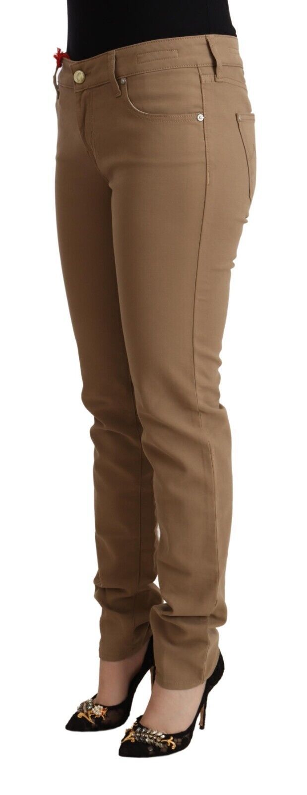 Pantalones pitillo elegantes de cintura media en color marrón