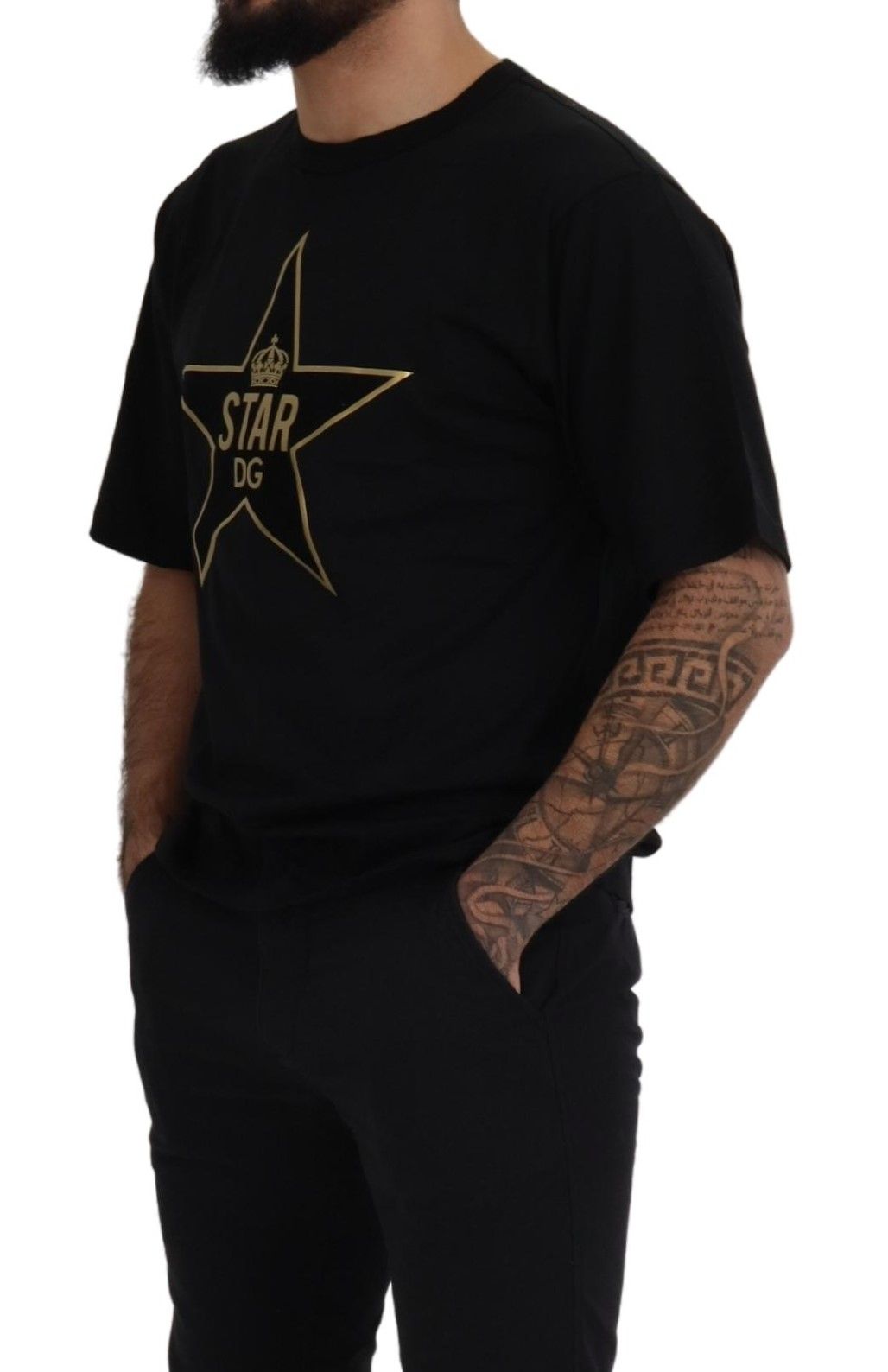 Camiseta de cuello redondo con emblema de estrella dorada DG
