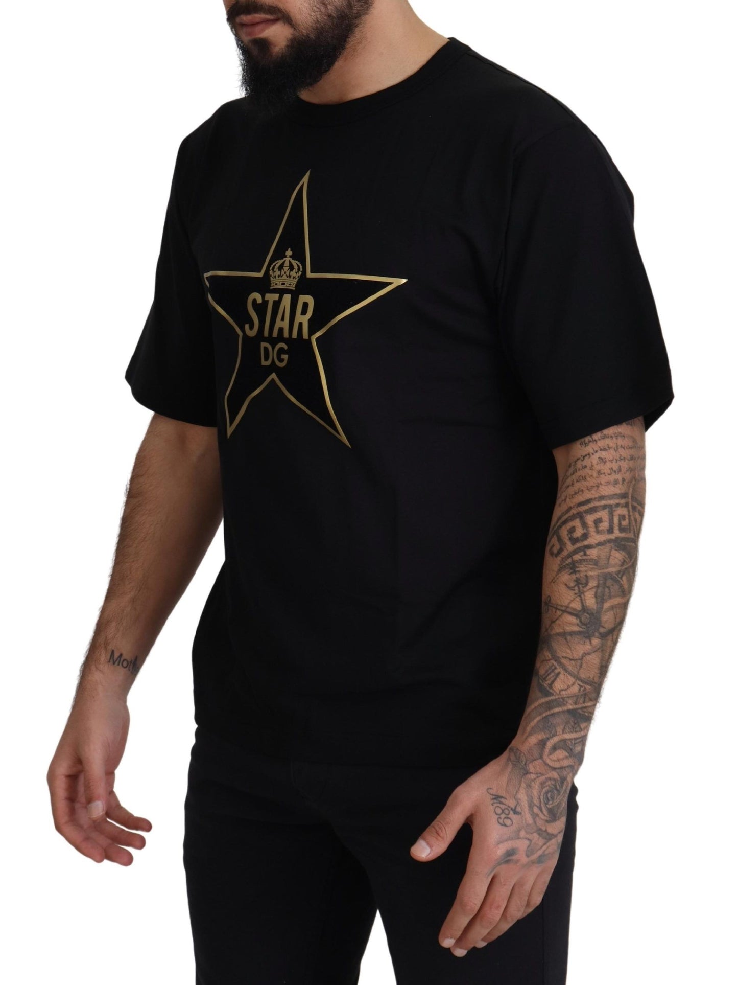 Camiseta de cuello redondo con emblema de estrella dorada DG