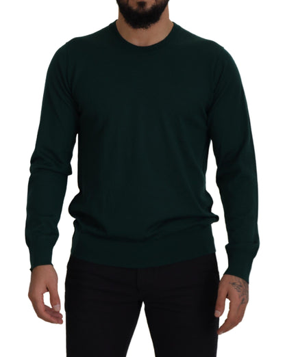 Elegante suéter de cachemira verde con cuello redondo