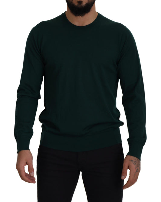 Elegante suéter de cachemira verde con cuello redondo