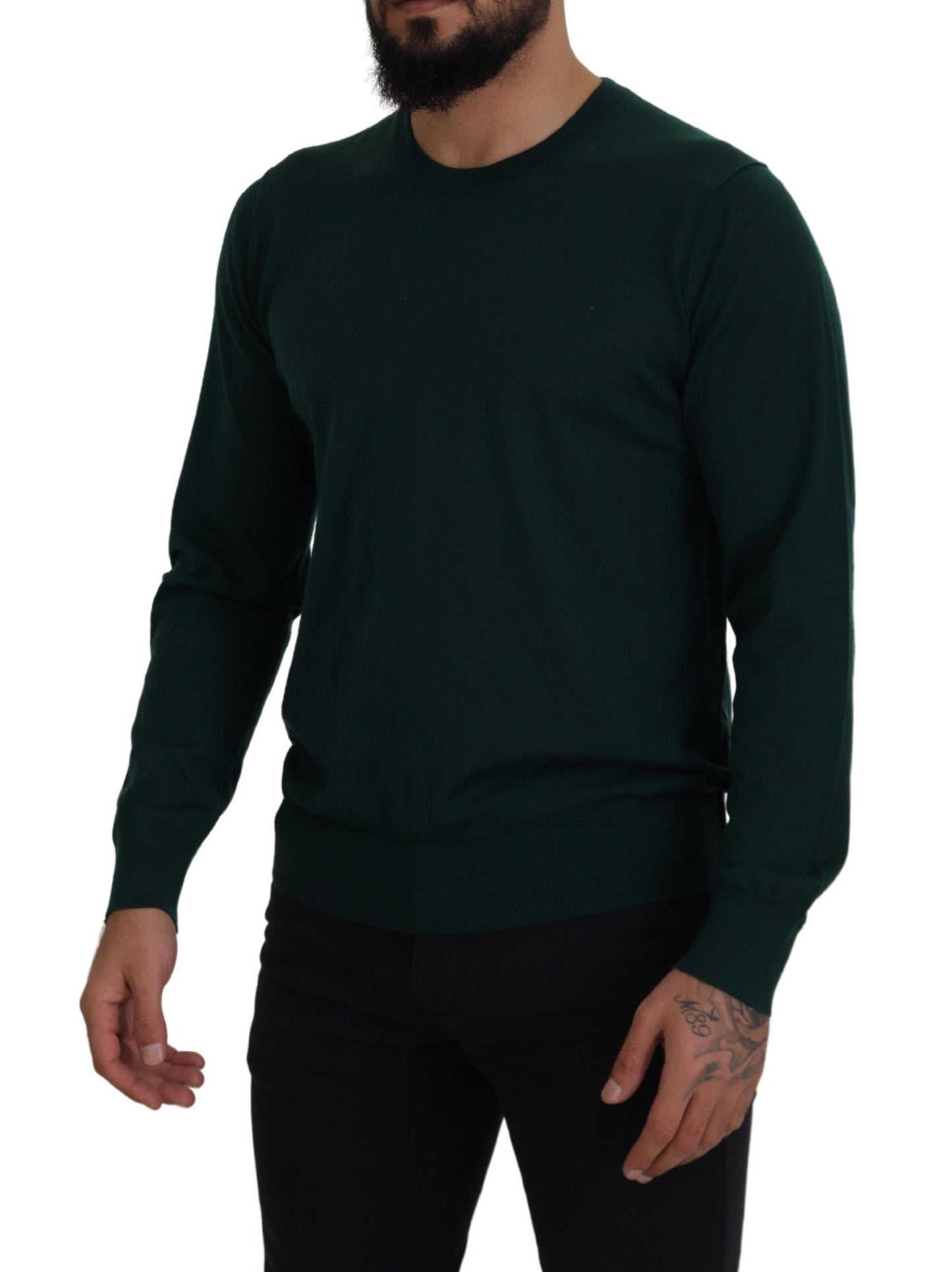 Elegante suéter de cachemira verde con cuello redondo