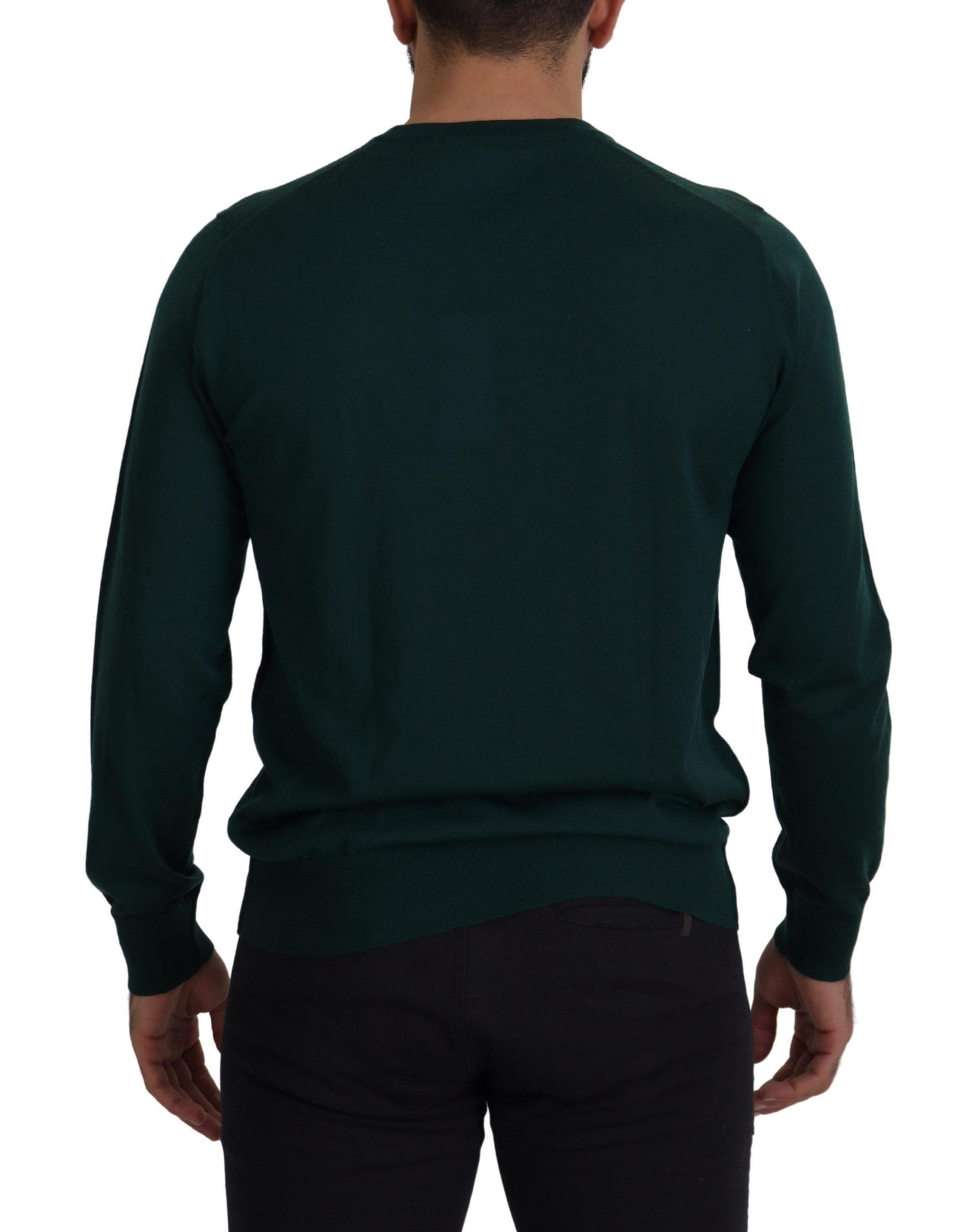 Elegante suéter de cachemira verde con cuello redondo