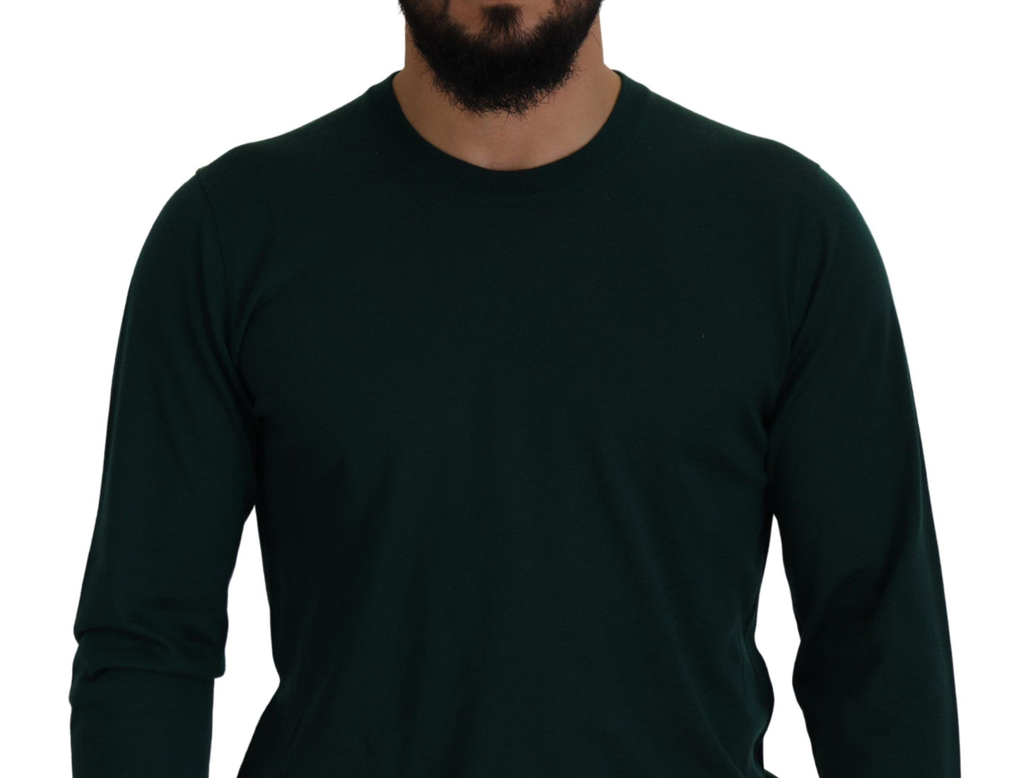 Elegante suéter de cachemira verde con cuello redondo