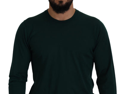 Elegante suéter de cachemira verde con cuello redondo