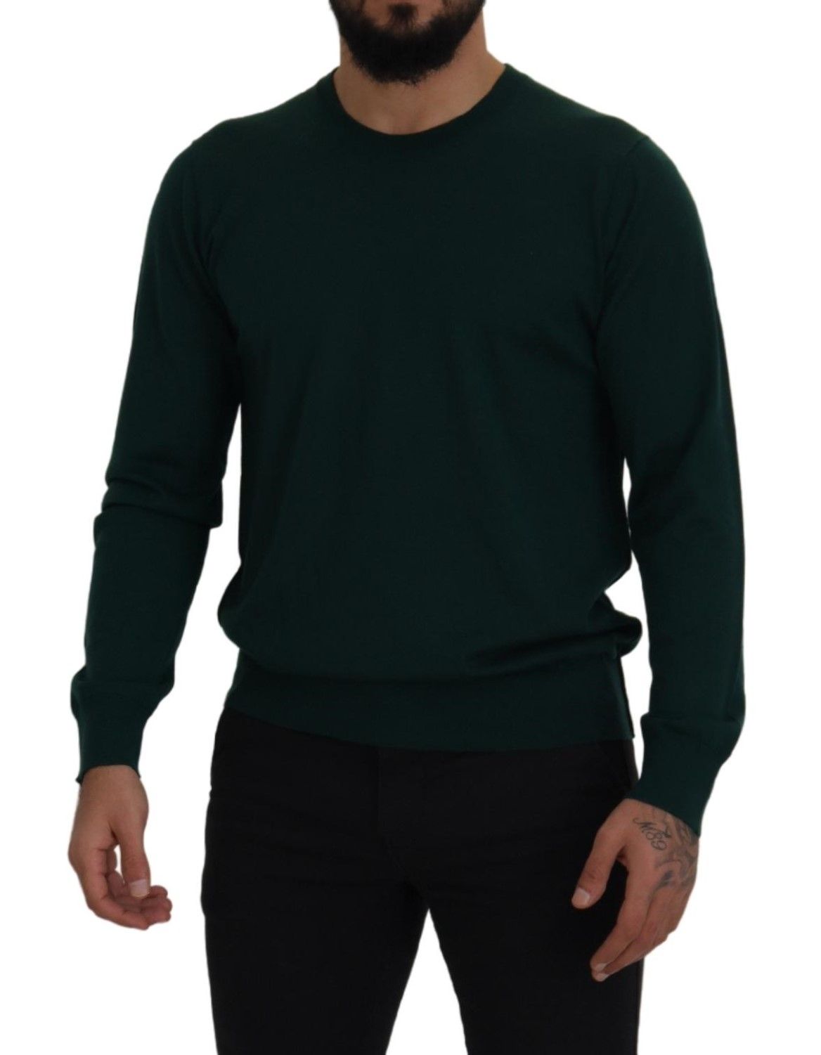 Elegante suéter de cachemira verde con cuello redondo