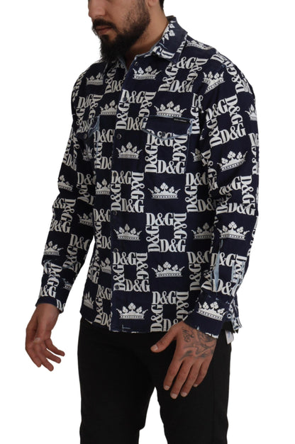 Camisa elegante de corte entallado con corona azul
