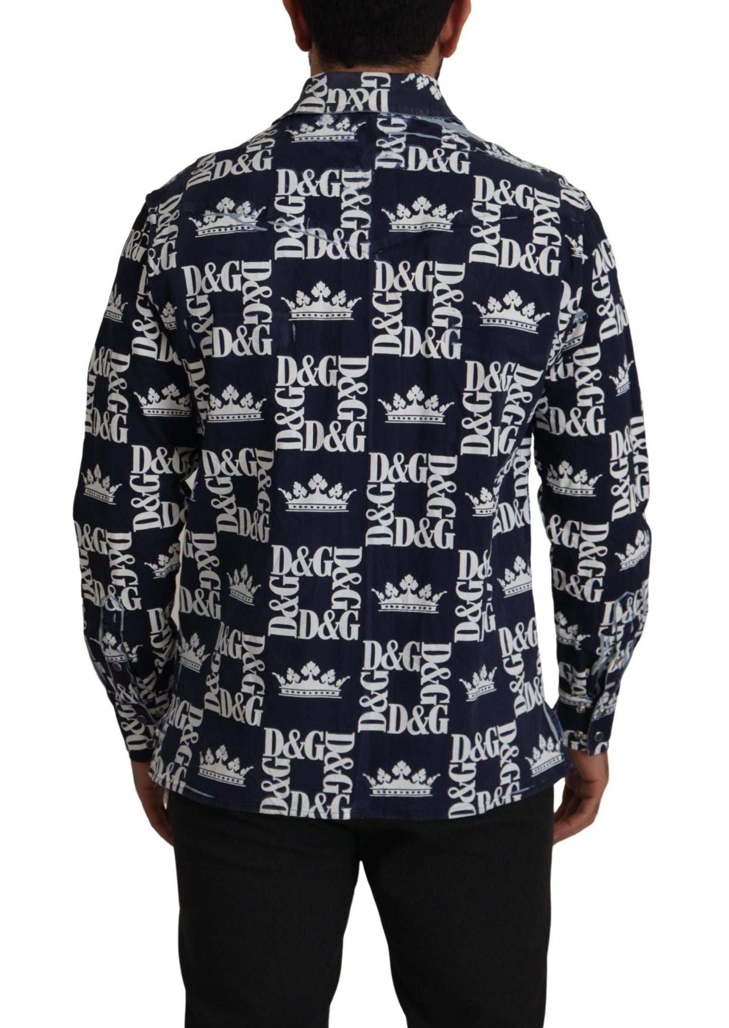 Camisa elegante de corte entallado con corona azul
