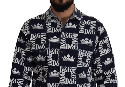 Camisa elegante de corte entallado con corona azul
