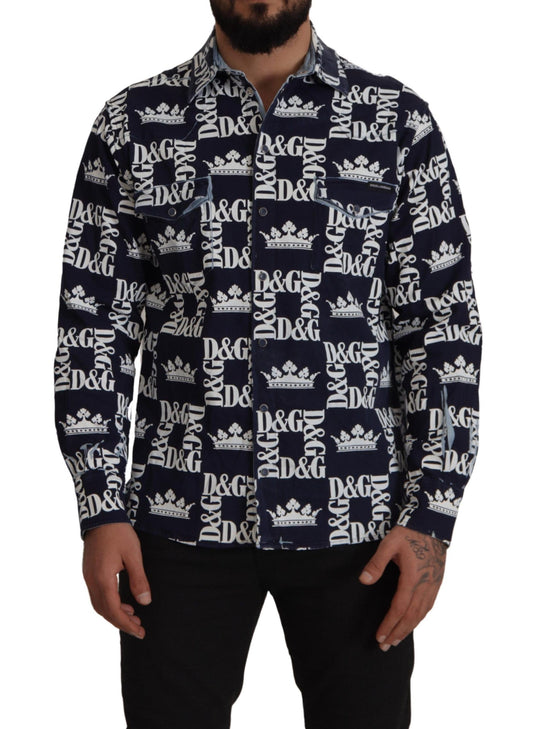 Camisa elegante de corte entallado con corona azul