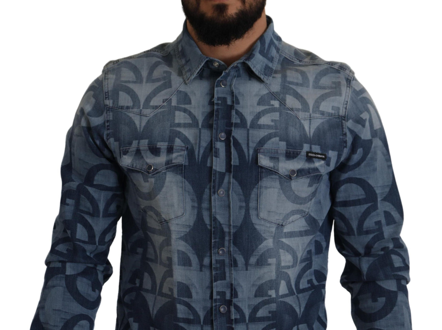 Camisa elegante azul informal de corte entallado para hombre