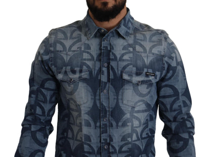 Camisa elegante azul informal de corte entallado para hombre